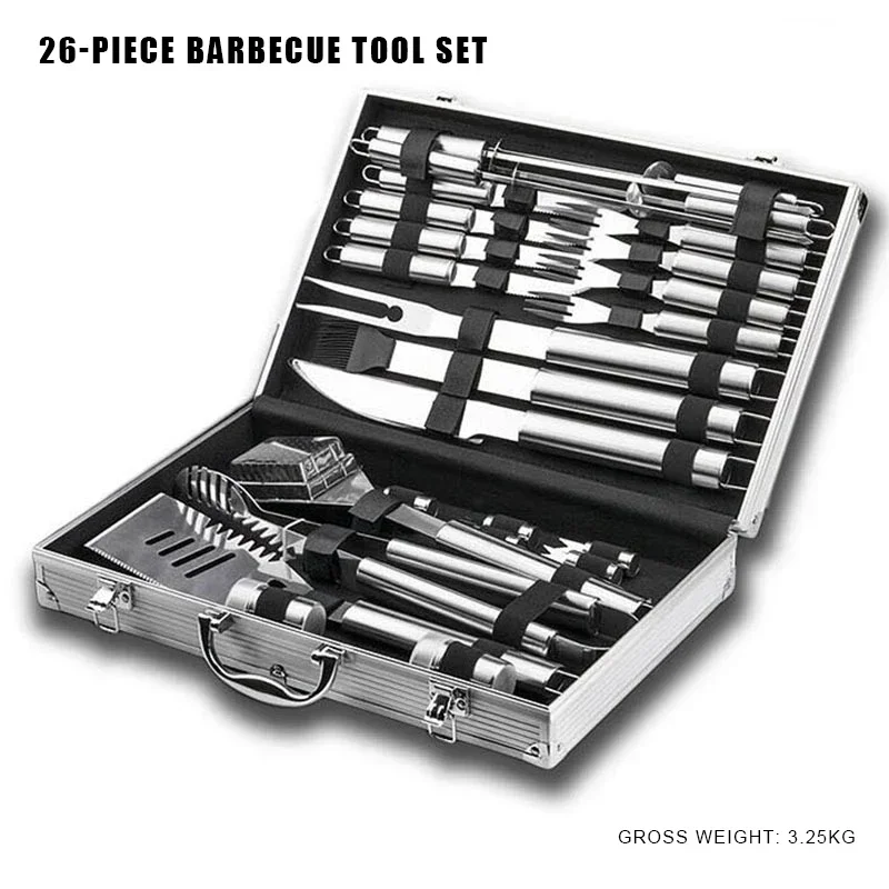 Camping Cooking Kit Box - 26 Parça/Set Paslanmaz Çelik Barbekü Aletleri
