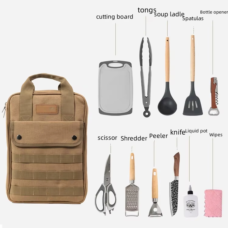 Camping Cooking Set With Bag - Kamp Pişirme Gereçleri Aksesuar Seti, 12