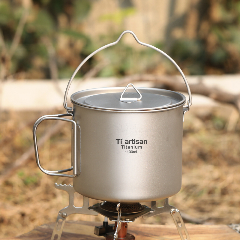 Camping Cooking Handle - Tiartisan Titanyum 1.1L Kamp Potu Açık